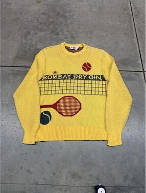 vintage bombay dry gin tennis yellow and red knit sweater large